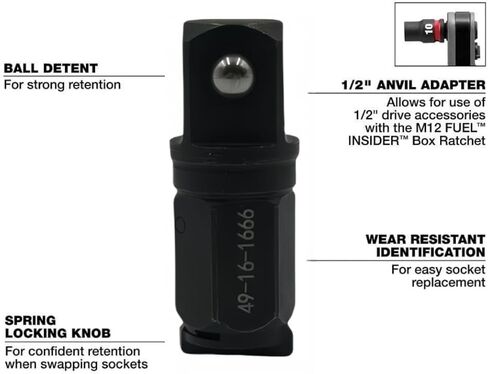 49-16-1666 صندوق داخلي بسقاطة 1/2 بوصة محول سندان مع وظيفة القفل لسقاطة صندوق ميلووكي M12 للوقود من الداخل in Kuwait