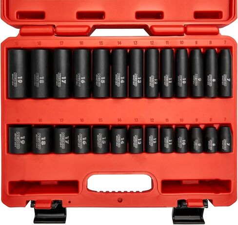 NEIKO 02433A 3/8" Drive Standard and Deep Metric Impact Socket Set | 26 Pieces | Metric 7mm to 19mm | Premium Cr-V Steel | 6-Point Hex Design | Corrosion Resistant Black Phosphate Coating in Saudi Arabia
