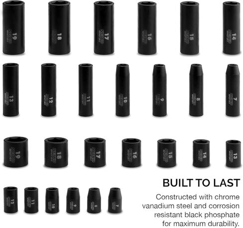 NEIKO 02433A 3/8" Drive Standard and Deep Metric Impact Socket Set | 26 Pieces | Metric 7mm to 19mm | Premium Cr-V Steel | 6-Point Hex Design | Corrosion Resistant Black Phosphate Coating in Saudi Arabia