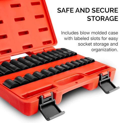 NEIKO 02433A 3/8" Drive Standard and Deep Metric Impact Socket Set | 26 Pieces | Metric 7mm to 19mm | Premium Cr-V Steel | 6-Point Hex Design | Corrosion Resistant Black Phosphate Coating in Saudi Arabia