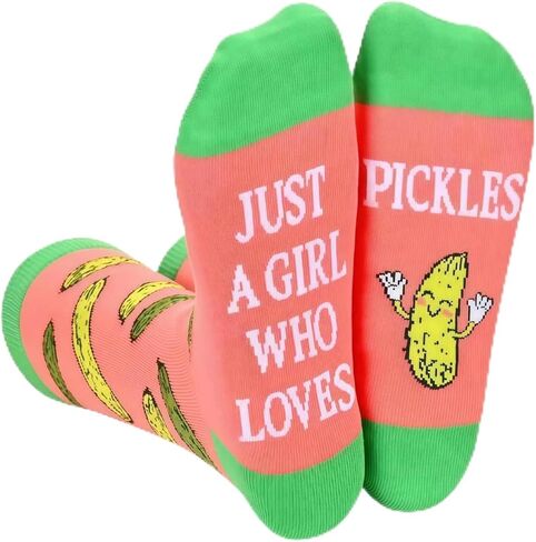 جوارب بيكل للنساء - جوارب مبتكرة مضحكة بطباعة "Just a Girl Who Loves Pickles"، هدايا لطيفة للفتيات in Kuwait