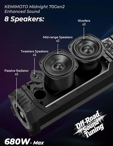 KEMIMOTO Midnight 70Gen2 28-inch 8 Speaker UTV Sound Bar, IP66 Water Resistant Golf Cart Sound Bar Speaker System with RGB, SxS Soundbar Compatible with Polaris RZR Can-Am in Kuwait