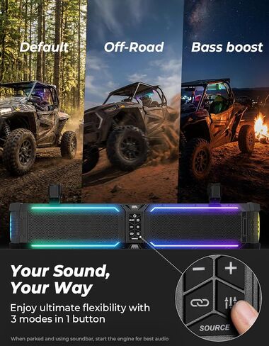 KEMIMOTO Midnight 70Gen2 28-inch 8 Speaker UTV Sound Bar, IP66 Water Resistant Golf Cart Sound Bar Speaker System with RGB, SxS Soundbar Compatible with Polaris RZR Can-Am in Kuwait