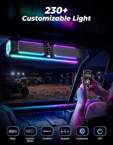 KEMIMOTO Midnight 70Gen2 28-inch 8 Speaker UTV Sound Bar, IP66 Water Resistant Golf Cart Sound Bar Speaker System with RGB, SxS Soundbar Compatible with Polaris RZR Can-Am in Kuwait
