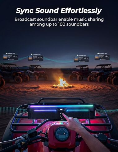 KEMIMOTO Midnight 70Gen2 28-inch 8 Speaker UTV Sound Bar, IP66 Water Resistant Golf Cart Sound Bar Speaker System with RGB, SxS Soundbar Compatible with Polaris RZR Can-Am in Kuwait