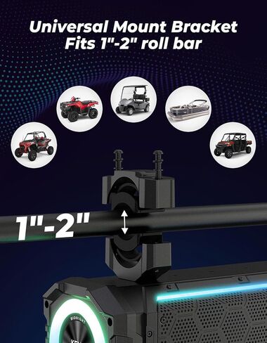 KEMIMOTO Midnight 70Gen2 28-inch 8 Speaker UTV Sound Bar, IP66 Water Resistant Golf Cart Sound Bar Speaker System with RGB, SxS Soundbar Compatible with Polaris RZR Can-Am in Kuwait