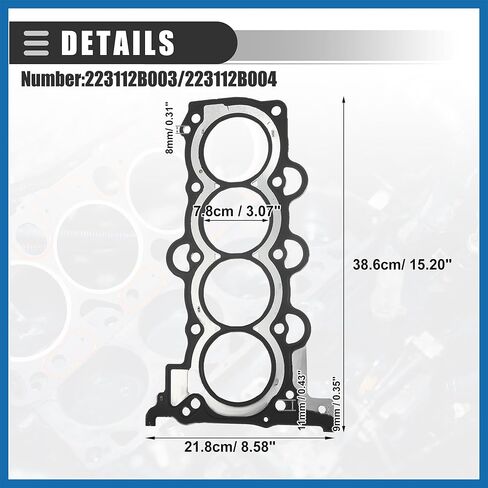 Cylinder Head Gasket, Suitable for 1.6L Engine, for Hyundai Accent 2012-2022, Metal, No.223112B003/223112B004, Brown Black Item Replacement in Saudi Arabia