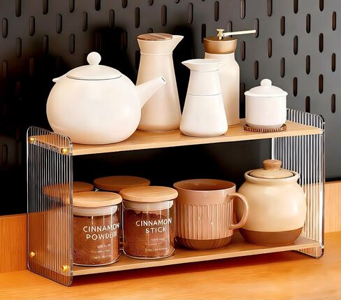 2 Tier Matcha Station Organizer, Coffee Station,Vanity Stand for Skincare Storage Acrylic Desktop Display Stand Bedroom Storage Rack Desk Bookshelf Desk Organizer Kitchen Condiment Shelves (2 Tier) in Saudi Arabia