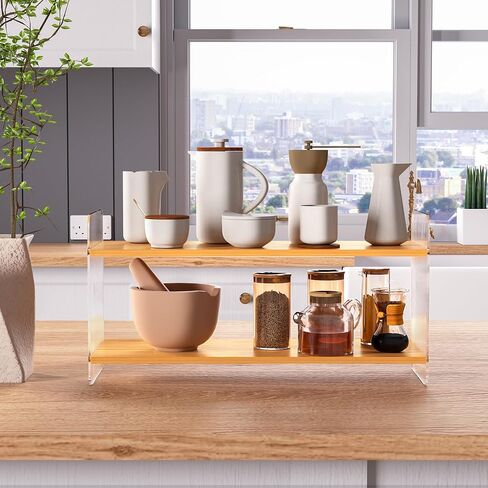 2 Tier Matcha Station Organizer, Coffee Station,Vanity Stand for Skincare Storage Acrylic Desktop Display Stand Bedroom Storage Rack Desk Bookshelf Desk Organizer Kitchen Condiment Shelves (2 Tier) in Saudi Arabia