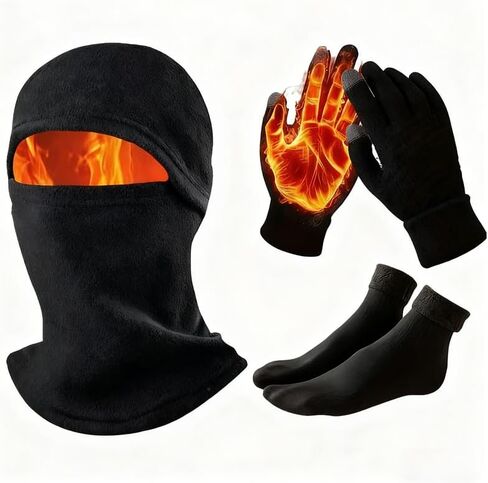 Men's Cycling Daily Warm hat, Integrated Multi-Functional Hood, Warm Gloves, Cotton Socks Set in Saudi Arabia