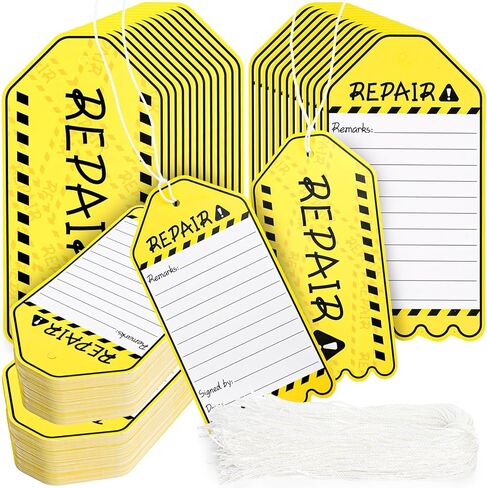 WUWEOT 500 Pack Repair Required Tags, Waterproof Maintenance Repair Label Tags Bulk, 5.3"x2.7" Yellow Paper Hang Tag with Cotton String for Out of Service Machine Maintenance in Saudi Arabia