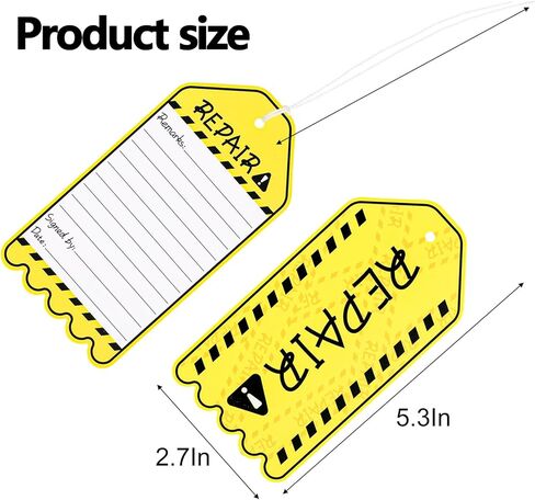 WUWEOT 500 Pack Repair Required Tags, Waterproof Maintenance Repair Label Tags Bulk, 5.3"x2.7" Yellow Paper Hang Tag with Cotton String for Out of Service Machine Maintenance in Saudi Arabia