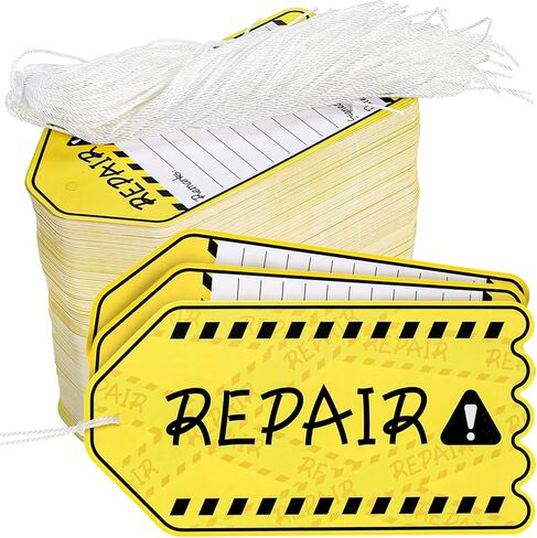 WUWEOT 500 Pack Repair Required Tags, Waterproof Maintenance Repair Label Tags Bulk, 5.3"x2.7" Yellow Paper Hang Tag with Cotton String for Out of Service Machine Maintenance in Saudi Arabia