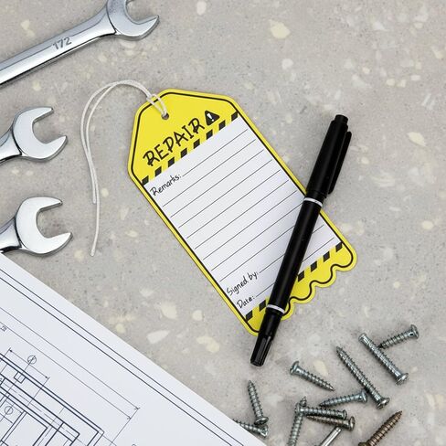 WUWEOT 500 Pack Repair Required Tags, Waterproof Maintenance Repair Label Tags Bulk, 5.3"x2.7" Yellow Paper Hang Tag with Cotton String for Out of Service Machine Maintenance in Saudi Arabia