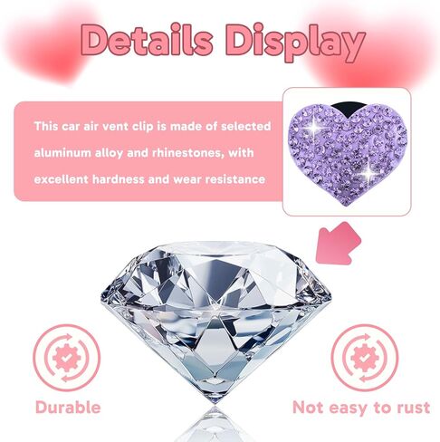 9PCS Purple Car Accessories for Women，4PCS Heart-Shaped Car Vent Clips with Rhinestone,1PCS Purple Butterfly Decoration, 4PCS "Trust In God" Rearview Mirror Stickers, Stylish Car Decoration Set in Kuwait