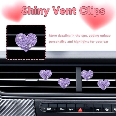 9PCS Purple Car Accessories for Women，4PCS Heart-Shaped Car Vent Clips with Rhinestone,1PCS Purple Butterfly Decoration, 4PCS "Trust In God" Rearview Mirror Stickers, Stylish Car Decoration Set in Kuwait