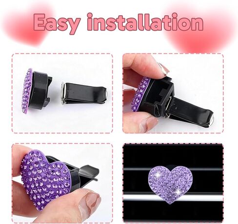 9PCS Purple Car Accessories for Women，4PCS Heart-Shaped Car Vent Clips with Rhinestone,1PCS Purple Butterfly Decoration, 4PCS "Trust In God" Rearview Mirror Stickers, Stylish Car Decoration Set in Kuwait