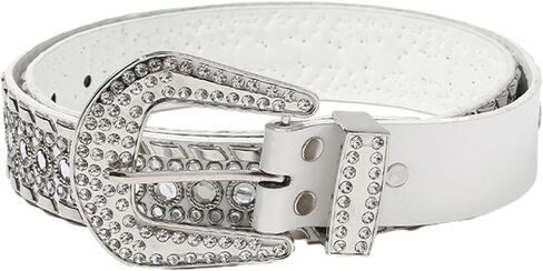 Waist Belt Shinning Rhinestone Buckle Belts For Woman Men Rhinestone Black/White Waist Strap For Jeans Dress in Kuwait