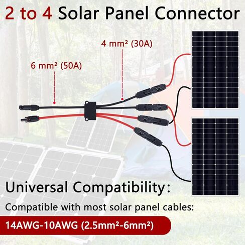 Solar Parallel Connectors for 2 Solar Panels, Tool-Free MC4 Solar Cable Splitter, Y Branch Solar Panel Splitter, 2 to 4 Solar Parallel Adapter IP68 Waterproof (FMM/MFF) in Saudi Arabia