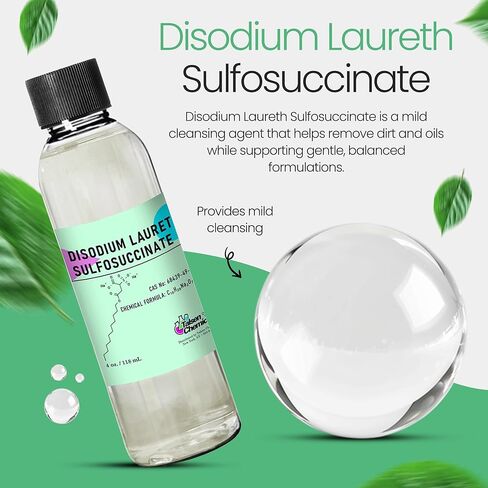 Talsen Chemicals Disodium Laureth Sulfosuccinate Liquid DLSS منظف لطيف ومهدئ، مادة خافضة للتوتر السطحي قابلة للتحلل البيولوجي لها خصائص رغوية ومستحلبة، عامل رغوي جيد (4 أونصة / 118 مل) in Saudi Arabia