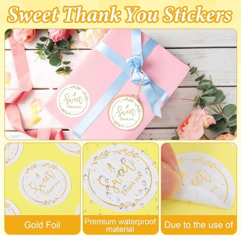 300PCS 1.38“ A Sweet Thank You Stickers Round Clear Gold Foil Thankyou Sticker with Heart Design, Self-Adhesive Personalized Envelope Stickers Labels for Small Business Packaging, Birthday, Gift Bags in Saudi Arabia