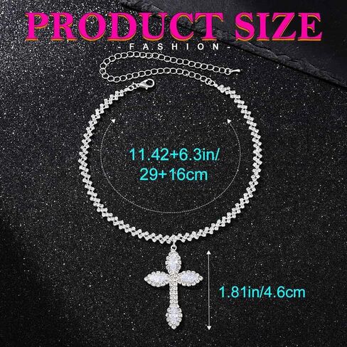 قلادة متقاطعة من حجر الراين من EARENT سلسلة قلادة كريستال فضية أنيقة مجوهرات برقبة لعيد الفصح وحفلات التخرج للنساء in Kuwait