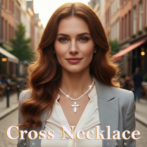 قلادة متقاطعة من حجر الراين من EARENT سلسلة قلادة كريستال فضية أنيقة مجوهرات برقبة لعيد الفصح وحفلات التخرج للنساء in Kuwait