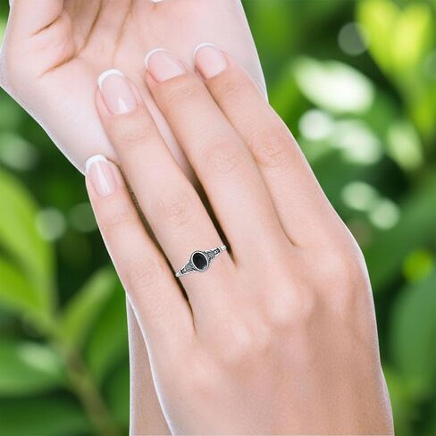 OMRANII Art Deco 7.4mm Oval Lab Created Opal Floral Ring Beaded Marquise Style Oxidized Statement Opal Rings For Women 925 Sterling Silver Gift For Her in Saudi Arabia
