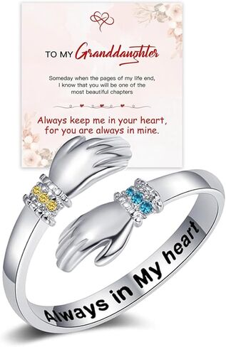 For Granddaughter - Always Keep Me In Your Heart Custom Birthstone Hug Ring, Adjustable Hug Hope Rings Grandma for Granddaughter Christmas Birthday Gift in Saudi Arabia