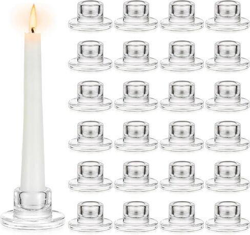 24 Pcs Glass Taper Candle Holders Clear Small Candlestick Holder Bulk Short Glass Candle Sticks Set for Wedding Christmas Party Dining Table Centerpiece Decor in Saudi Arabia