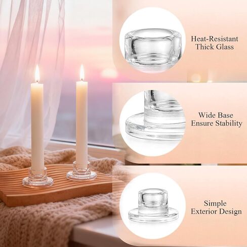 24 Pcs Glass Taper Candle Holders Clear Small Candlestick Holder Bulk Short Glass Candle Sticks Set for Wedding Christmas Party Dining Table Centerpiece Decor in Saudi Arabia