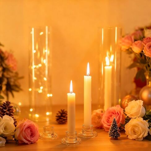 24 Pcs Glass Taper Candle Holders Clear Small Candlestick Holder Bulk Short Glass Candle Sticks Set for Wedding Christmas Party Dining Table Centerpiece Decor in Saudi Arabia