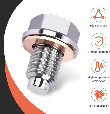 Car Stainless Steel Engine Oil Drain Plug, 14 x 1.5 Engine Sump Drain Bolt, Hex Bolt Heavy-Duty Oil Plug with Copper Gasket, Universal for Most Cars, Motorcycles, Boats (Silver) in Saudi Arabia