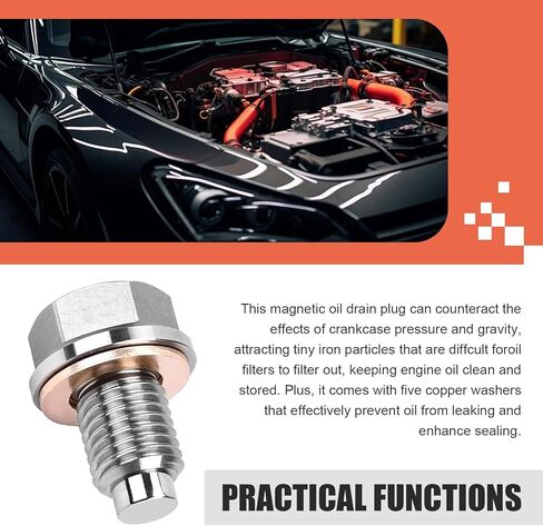 Car Stainless Steel Engine Oil Drain Plug, 14 x 1.5 Engine Sump Drain Bolt, Hex Bolt Heavy-Duty Oil Plug with Copper Gasket, Universal for Most Cars, Motorcycles, Boats (Silver) in Saudi Arabia