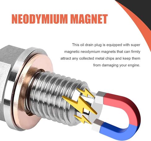 Car Stainless Steel Engine Oil Drain Plug, 14 x 1.5 Engine Sump Drain Bolt, Hex Bolt Heavy-Duty Oil Plug with Copper Gasket, Universal for Most Cars, Motorcycles, Boats (Silver) in Saudi Arabia