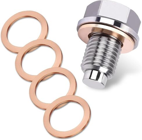 Car Stainless Steel Engine Oil Drain Plug, 14 x 1.5 Engine Sump Drain Bolt, Hex Bolt Heavy-Duty Oil Plug with Copper Gasket, Universal for Most Cars, Motorcycles, Boats (Silver) in Saudi Arabia