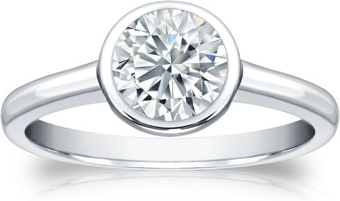خاتم خطوبة ألماس سوليتير مستدير من الذهب الأبيض عيار 14 قيراط من Diamond Wish (1 قيراط TW، H-I، I1-I2، معتمد من IGI) مجموعة إطار، مقاس 4-9 in Saudi Arabia