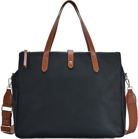 العلامات التجارية MMS Sasha + Sofi Heather Tote | حقيبة حمل ثلاثية المقصورة للنساء | حقيبة جلدية نباتية مع حزام كروس | in Kuwait