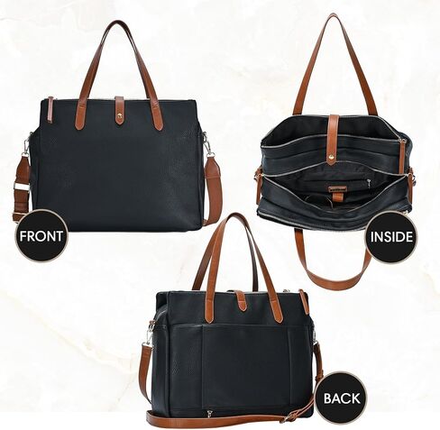 العلامات التجارية MMS Sasha + Sofi Heather Tote | حقيبة حمل ثلاثية المقصورة للنساء | حقيبة جلدية نباتية مع حزام كروس | in Kuwait