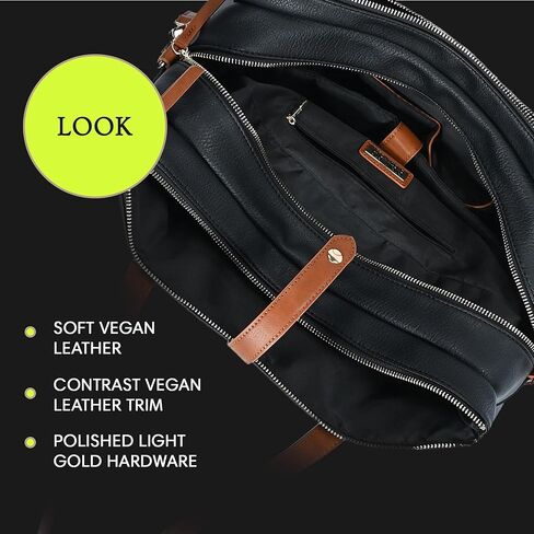 العلامات التجارية MMS Sasha + Sofi Heather Tote | حقيبة حمل ثلاثية المقصورة للنساء | حقيبة جلدية نباتية مع حزام كروس | in Kuwait