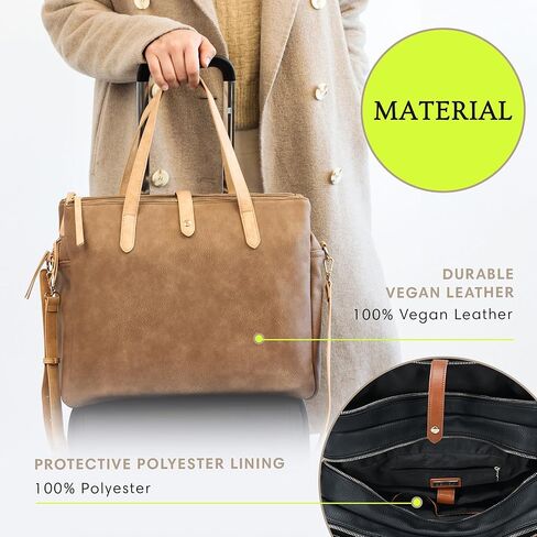 العلامات التجارية MMS Sasha + Sofi Heather Tote | حقيبة حمل ثلاثية المقصورة للنساء | حقيبة جلدية نباتية مع حزام كروس | in Kuwait