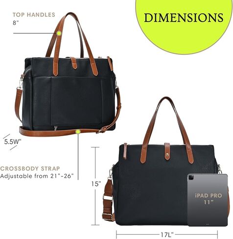 العلامات التجارية MMS Sasha + Sofi Heather Tote | حقيبة حمل ثلاثية المقصورة للنساء | حقيبة جلدية نباتية مع حزام كروس | in Kuwait