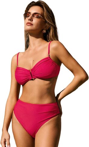 CUPSHE Women's Bikini Sets Two Piece Swimsuit High Waisted Bathing Suit Sweetheart Neck U Wire Back Hook Ruched in Saudi Arabia