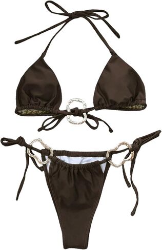 WDIRARA Women's Halter Triangle String Bikini Set Metal Ring 2 Piece Swimsuit Tie Side Bathing Suit in Saudi Arabia