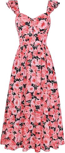 GRACE KARIN 2026 Women Summer Maxi Floral Corset Dress,Ruffle Sleeve Milkmaid Dresses, Wedding Guest Dresses with Pocket in Saudi Arabia