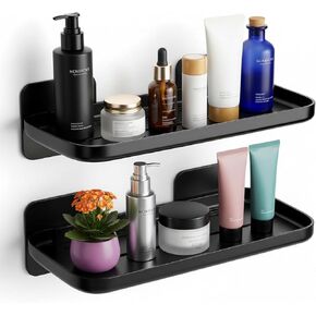 ACEXINYAN 2pc Wall Mounted Floating Shelf, Small Storage Rack with Edge Design, No Drill Shelves for Wall, Floating Shelves Damage-Free Expand Walls Space for Living Room Kitchen Bathroom (Black) in Saudi Arabia