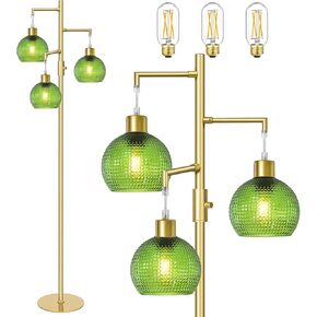Modern Floor Lamp for Living Room, Mid Century Standing Tree Lamps with Orange Glass Shade, Dimmable 3 Lights Tall Lamp, 3 x 600LM LED Edison Bulbs Included in Saudi Arabia