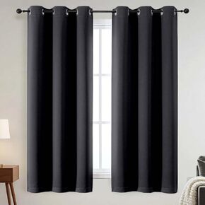 ستائر تعتيم بنسبة 100% - ستائر من القماش الناعم السميك الصلب معزولة حراريًا بحلقات معدنية لمنع الضوء بالكامل لغرفة النوم وغرفة المعيشة وغرفة الطعام، باللون الأسود، لوحتان، 2 × 40 عرض × 63 طول بوصة in Kuwait