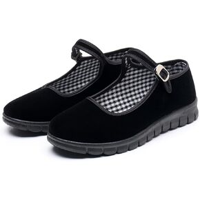 Mary Jane Cloth Shoes Women Ballet Flat Shoes Black Velvet Chinese Ballerinas with Adjustable Tightness in Saudi Arabia