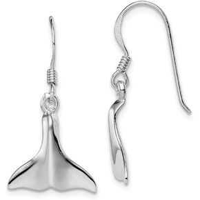 Solid 925 Sterling Silver Rhodium-Plated Polished Whale Tail Dangle Earrings in Saudi Arabia